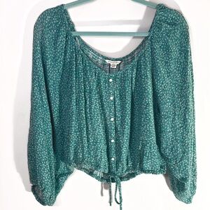 American Eagle Outfitters NWT Teal Boho Cropped Peasant Blouse • Size XL